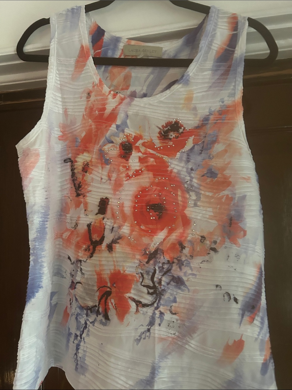 Laura Ashley White Tank with Red & Purple Floral Watercolor Print